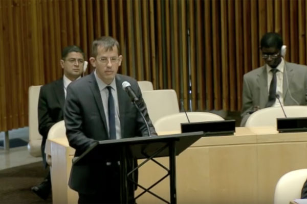 B’Tselem Executive Director Hagai El-Ad addressing a special session of the UN Security Council, October 14, 2016. (Screenshot)