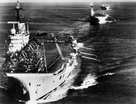 British aircraft carriers involved in the 1956 Suez War, late 1956. (Royal Navy photographer)