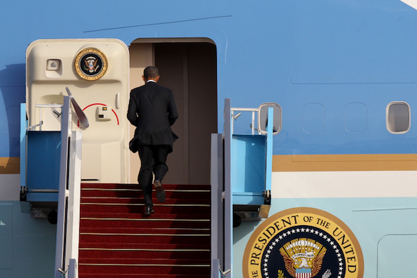 U.S. President Barack Obama boards Air Force One at the end of a visit to Israel. (Miriam Alster/Flash90)