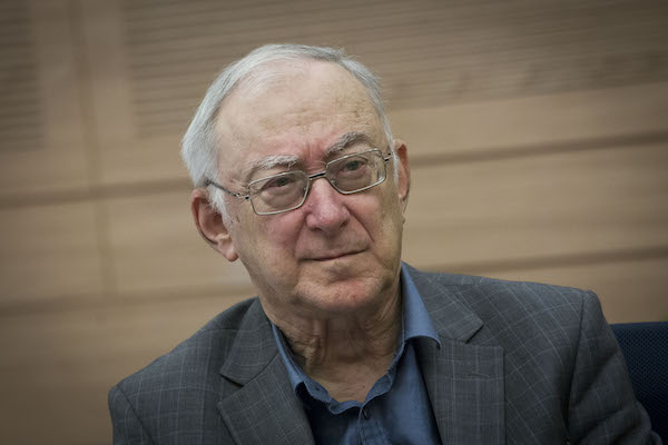 Israeli professor Asa Kasher attends a Foreign Affairs and security meeting in the Israeli parliament. November 3, 2014. (Miriam Alster/Flash 90)