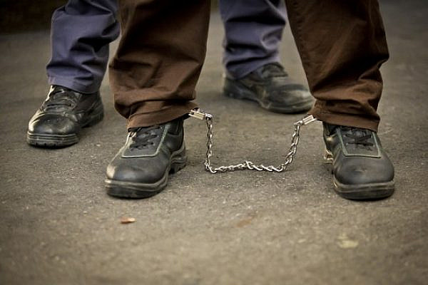 Illustrative photo of Palestinian prisoner in leg cuffs. (Flash90)