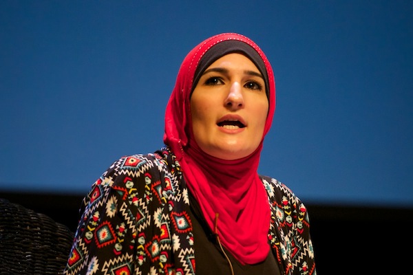 Linda Sarsour speaks at a panel on Islamophobia at the Festival of Faiths, Louisville, United States, May 19, 2016.