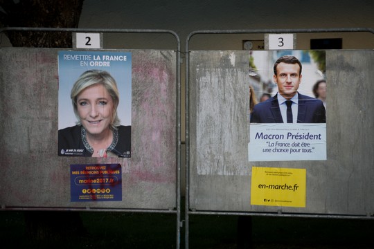 La Pen and Macron posters in France. (Marion Sindel)