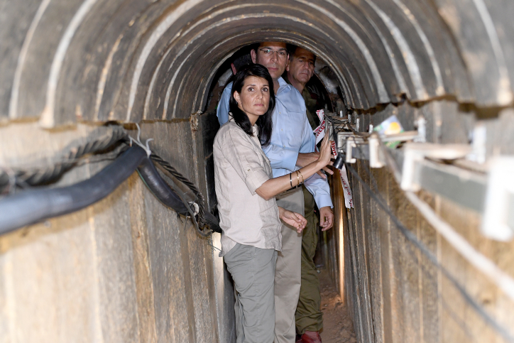 US Ambassador to the UN Nikki Haley visits a tunnel built by Hamas on the border of Israel with the Gaza Strip, June 8, 2017. (Matty Stern/U.S. Embassy Tel Aviv)