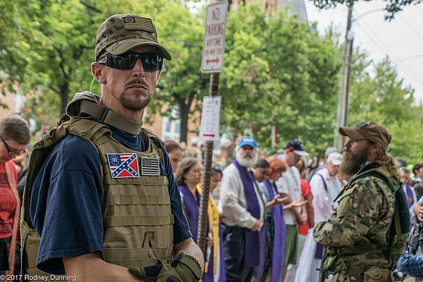 White supremacists seen during the Unite the Right rally, Charlottesville, Virginia, August 12, 2017. (Rodney Dunning/CC BY-NC-ND 2.0)