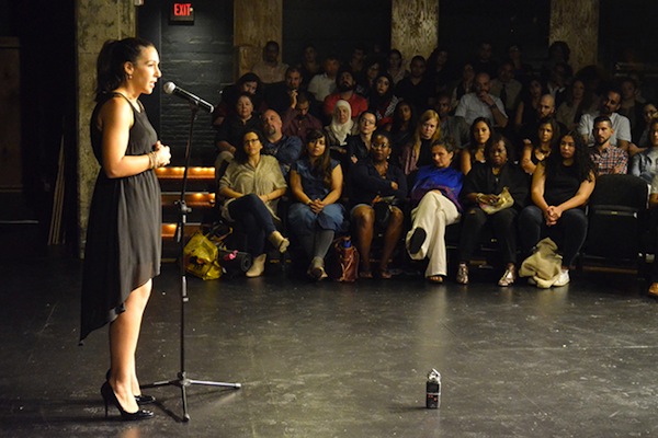 Nadia Abuelezam performs at the Palestinians Live! storytelling event, at the seventh annual DC Palestinian Film and Arts Festival. (Golshan Jalali)
