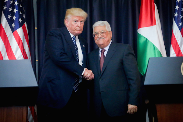 Palestinian President Mahmoud Abbas and US president Donald Trump attend a joint press conference in the West Bank city of Bethlehem, on May 23, 2017. (Flash90)