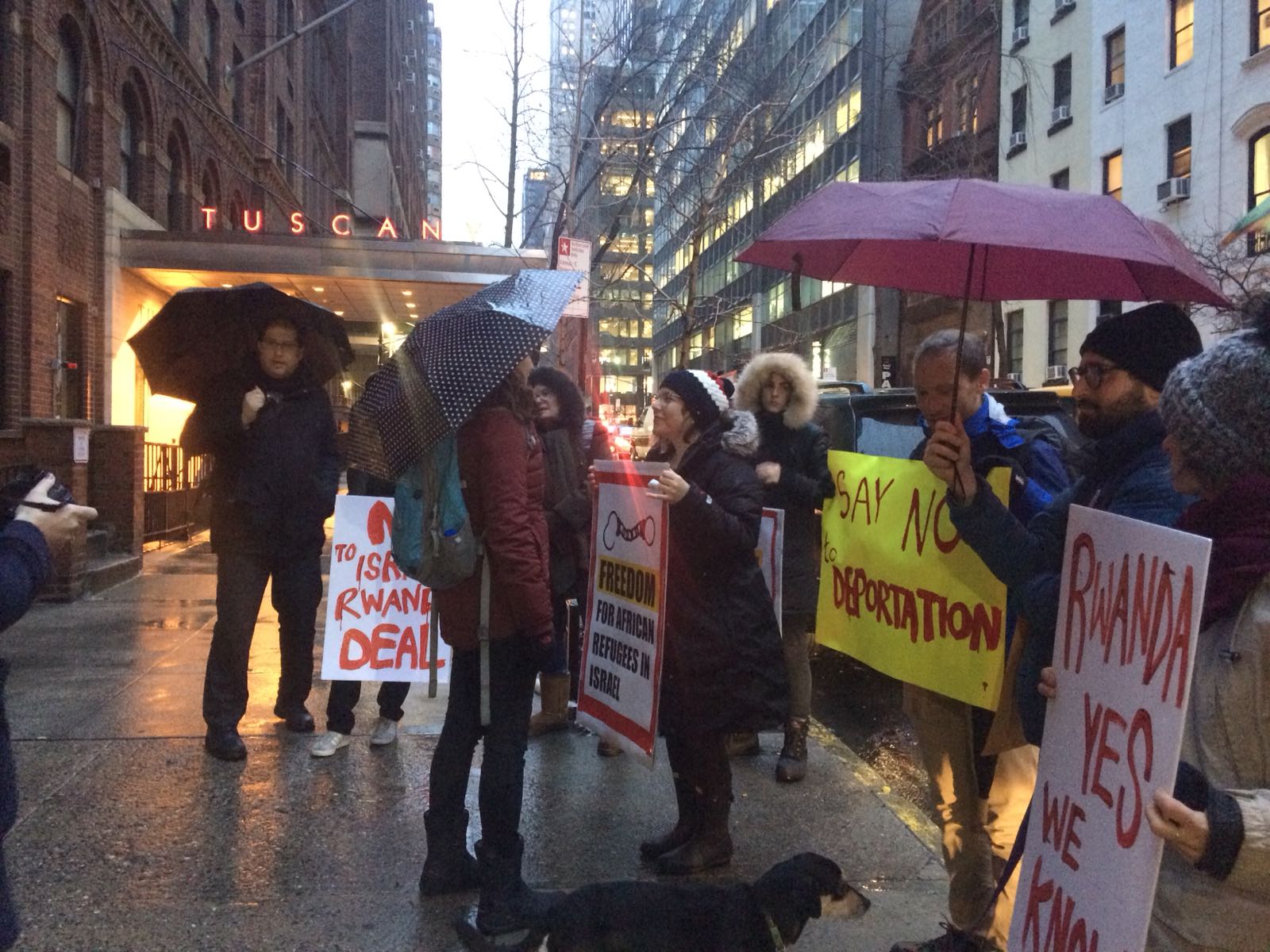 Anti-deportation protest outside the Rwandan UN mission in Manhattan, February 7, 2018.