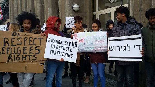 Demonstrators outside of the Rwandan embassy in Berlin. February 7, 2018. (Shahar Shoham)