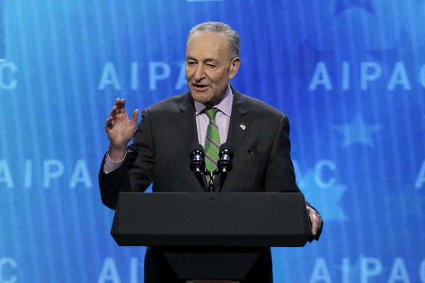 Senator Chuck Schumer speaks to the 2018 AIPAC Policy Conference in Washington DC, March 5, 2018. (Courtesy of AIPAC)