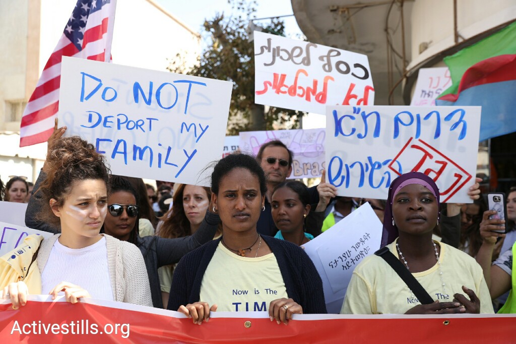 Asylum seekers and veteran residents of south Tel Aviv march through the city to demonstrate against the planned deportation of thousands of asylum seekers from Israel, March 9, 2018. (Oren Ziv/Activestills.org)