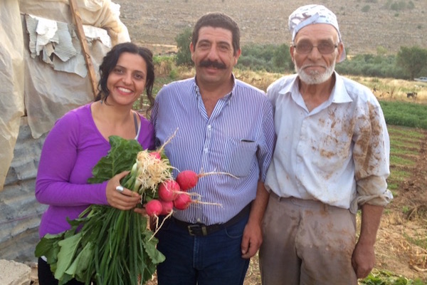 Vivien Sansour with Khader and Abu Diaa, participating farmers in the efforts of the Palestine Heirloom Seed Library. (Courtesy of Vivien Sansour)