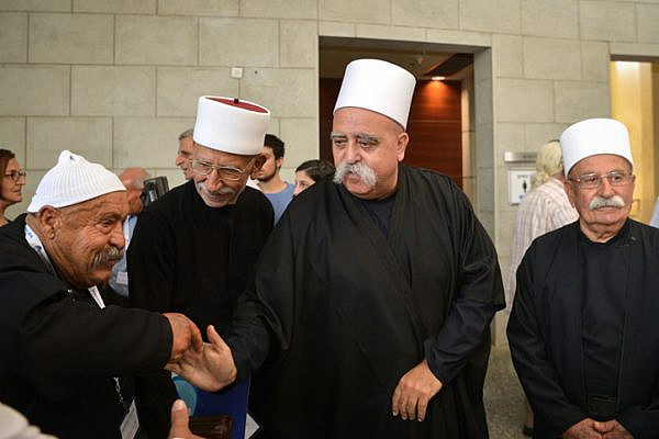 Shaykh Muwaffak Tarif, spiritual leader of the Israeli Druze community, attends a conference of the Zionist Druze Movement in Herzliya, July 16, 2018. (Flash90)