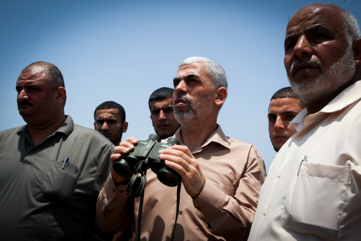 Yahya Sinwar, new leader of Hamas, inspects the border with Egypt from thr city of Rafah, July 6, 2017. (Abed Rahim Khatib/Flash90)