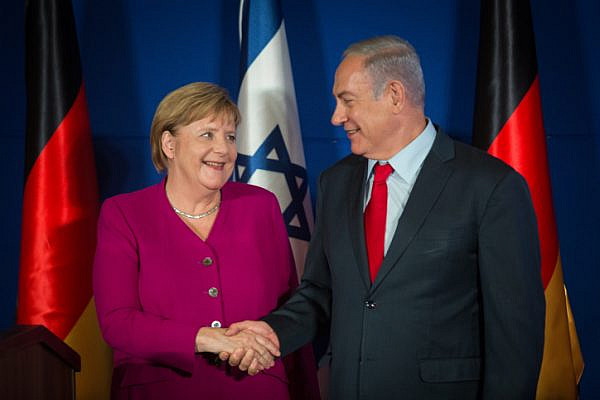 Israeli Prime Minister Benjamin Netanyahu and German Chancellor Angela Merkel during a joint press conference at the King David Hotel, Jerusalem, October 4, 2018. (Hadas Parush/Flash90)
