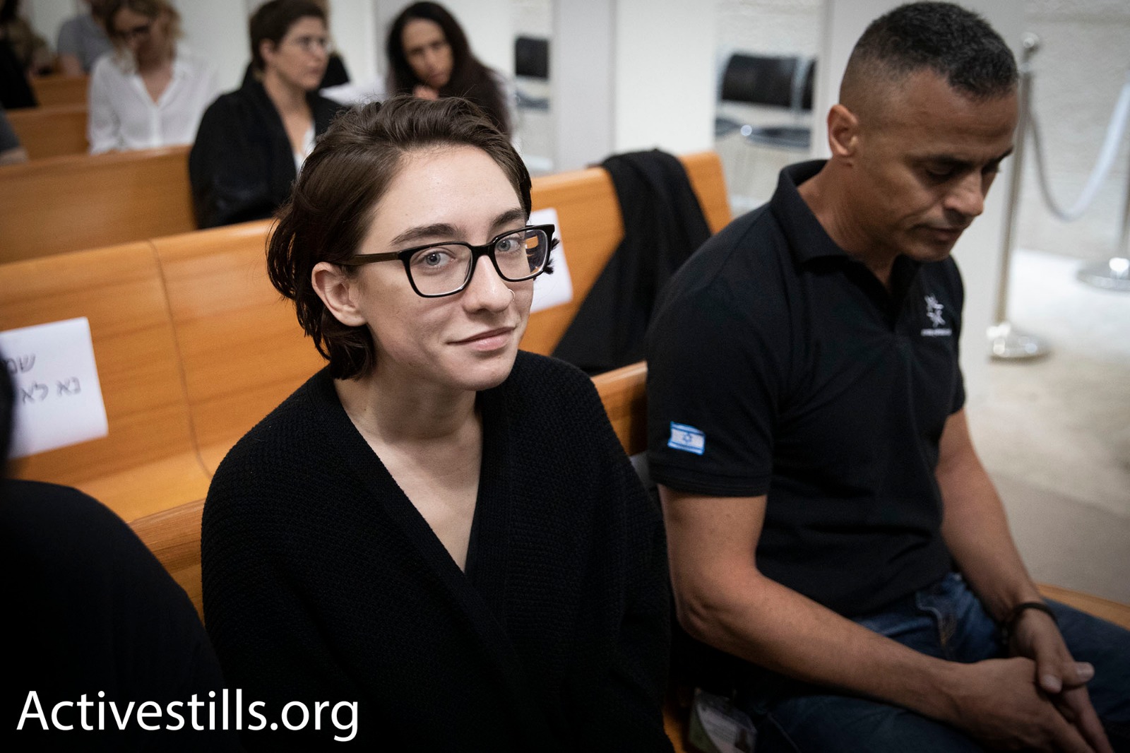 Lara Alqasem, who was denied entry into Israel over her alleged support for BDS, is seen in the Supreme Court, October 17, 2018. (Oren Ziv/Activestills.org)