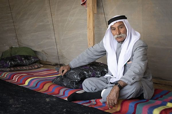 Sheikh Sayeh Abu Madi’am in the unrecognized Bedouin village of Al-Araqib in al-Naqab, which Israeli authorities have demolished 136 times. (Oren Ziv/Activestills.org)