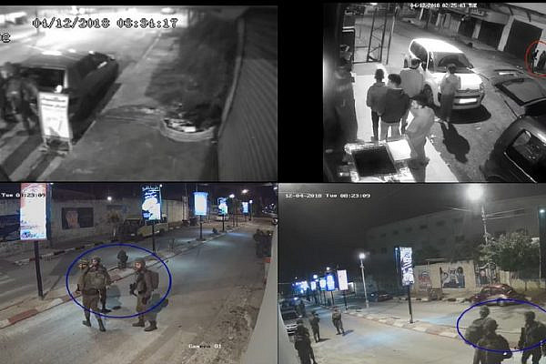 CCTV footage of Israeli soldiers shooting Muhammad Habali in the back of the head in the West Bank city of Tulkarm on Dec. 4, 2018. (Photo: Screenshot of footage released by B'Tselem)
