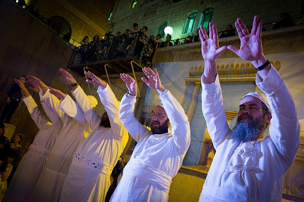 Temple Mount activists take part at a Sacrifice procession at the Cardo in the Old City of Jerusalem, Israel. (Nati Shohat/Flash90)