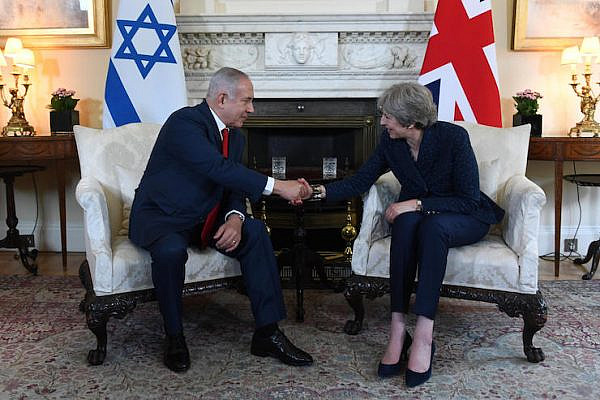 Israeli Prime Minister Benjamin Netanyahu meets with British Prime Minister Teresa May in London, England, June 6, 2018. (Haim Zach/GPO)