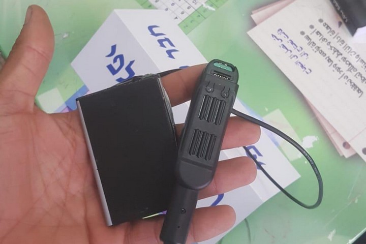 A hidden camera used by Likud poll workers in voting booths across the country during the 2019 elections. (Photo courtesy of the Hadash-Ta'al spokesperson)