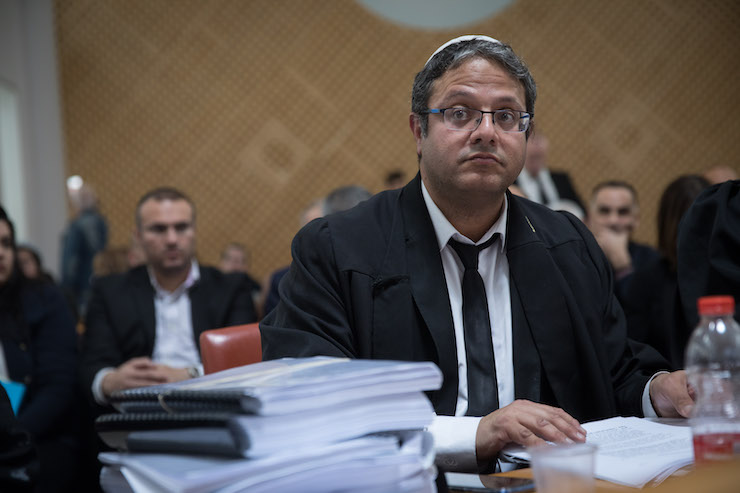 Israeli lawyer and Otzma Yehudit party member Itamar Ben-Gvir seen at a court hearing at the Supreme Court in Jerusalem asking to disqualify Ra'am-Balad's list from running in the upcoming elections, March 14, 2019. (Hadas Parush/Flash90)