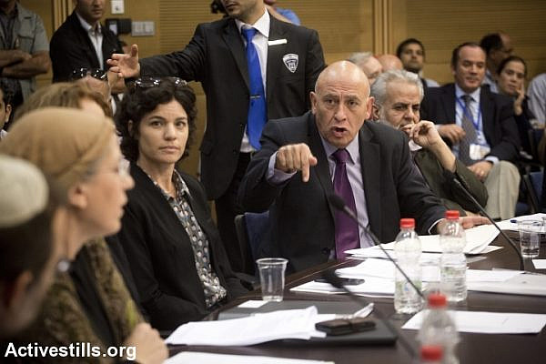 Meretz Chairwoman Tamar Zandberg and Meretz MK Issawi Freij take part in a hearing in the Knesset Internal Affairs and Environment Committee, November 6, 2013. (Oren Ziv/Activestills.org)