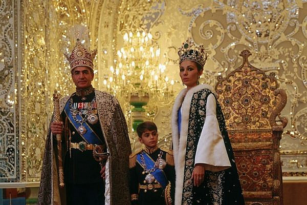 Shah Mohammad Reza with his consort and crown prince after the coronation, 1967.