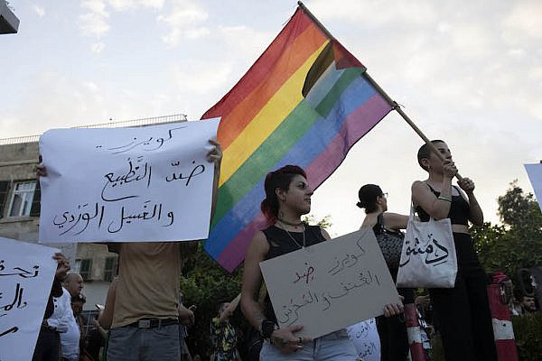Hundreds of Palestinians protested against LGBT violence in Haifa following the stabbing of an Aran transgender teen in Tel Aviv last week. August 1, 2019. (Oren Ziv/Activestills.org)