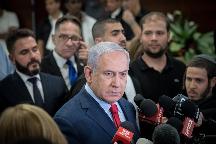 Israeli Prime Minister Benjamin Netanyahu speaks to the media at the Knesset, in Jerusalem on May 30, 2019. (Yonatan Sindel/Flash90)