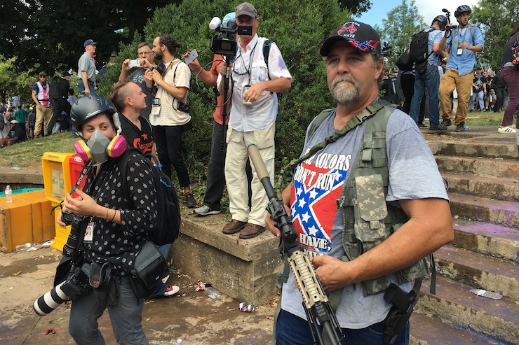 A white supremacist seen during the Unite the Right rally, Charlottesville, Virginia, August 12, 2017. (Evan Nesterak/CC BY 2.0)