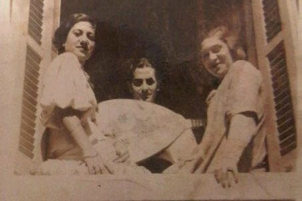 Left to right: My grandmother, Becky Mamron (who was called Rubio at the time), with Farid al Atrash and her sister, Leoni. Alexandria, sometime in the mid-late 1930s.