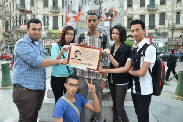 Egyptian peace activists in a Cairo vigil for Israeli Natan Blanc (Photo: No to Compulsory Military Service)
