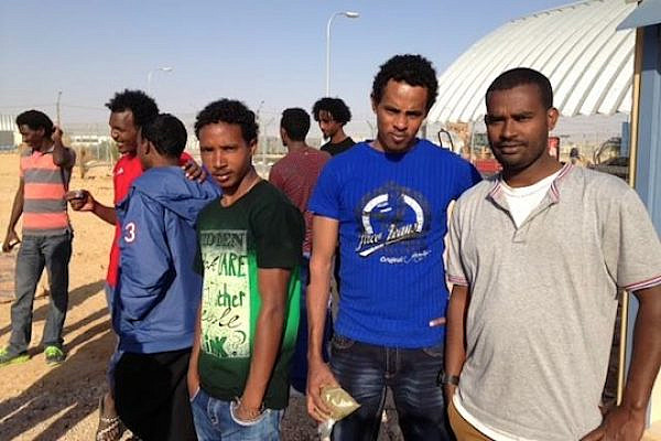 Eritrean detainees outside the Holot 'open prison.' (photo: Ayla Peggy Adler)