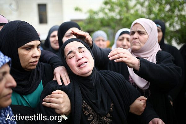 The mother of Saji Sayel Darwish at her son's funeral, killed yesterday by the Israeli army forces, March 11, 2014. (Yotam Ronen/Activestills.org)
