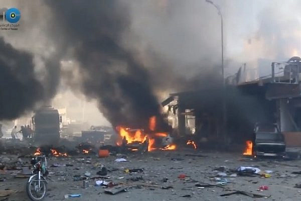 Raqqa following a Syrian air force bombing, September 6, 2014. (Screenshot)