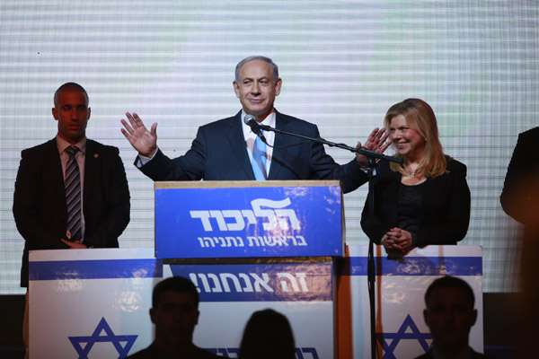 Benjamin Netanyahu gives a victory speech on election night, March 18, 2015. (Photo: +972 Magazine)