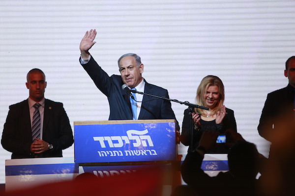 Benjamin Netanyahu gives a victory speech on election night, March 18, 2015. (Photo: +972 Magazine)