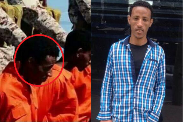 T. photographed in Tel Aviv (R), and appearing in ISIS' execution video (L). (photo courtesy of the Hotline for Refugees and Migrants)