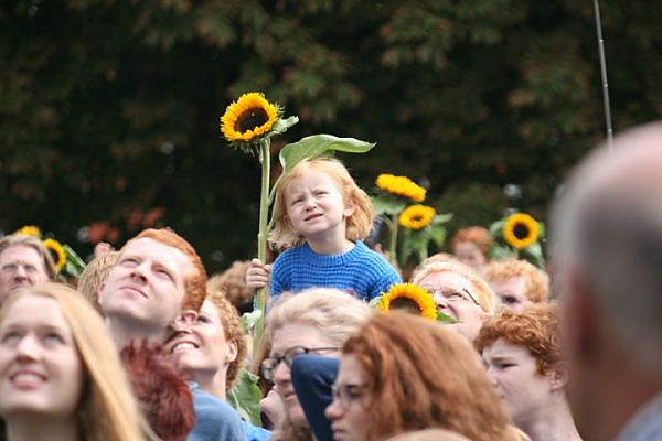 Redheads pose for the record-breaking photo at the Redhead Days festival, Breda, Netherlands. (photo: Haggai Matar)