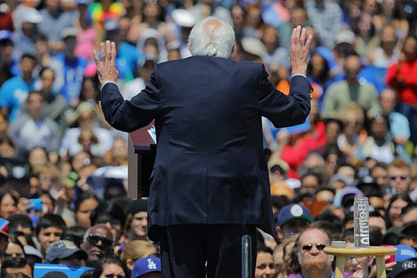 Bernie Sanders addresses a campaign rally, by Joseph Sohm / Shutterstock.com.