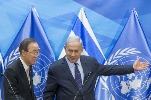 UN Secretary-General Ban Ki-moon and Israeli Prime Minister Benjamin Netanyahu hold a press conference in Jerusalem on June 28, 2016. (Yonatan Sindel/Flash90)