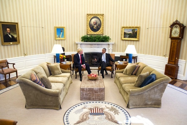 President Barack Obama meets with President-elect Donald Trump in the Oval Office, November 10, 2016. (Official White House Photo: Pete Souza)