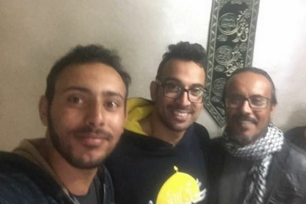 The three Palestinian activists detained by the Shin Bet before Yacoub Abu al-Qi'an's funeral. From right: Fady Masamra, Amir Abu Qweidr, and Raafat Awaisha.