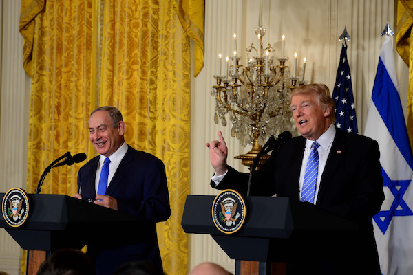Israeli Prime Minister Benjamin Netanyahu holds a press conference with U.S. President Donald Trump at the White House, February 15, 2017. (Avi Ohayon/GPO)