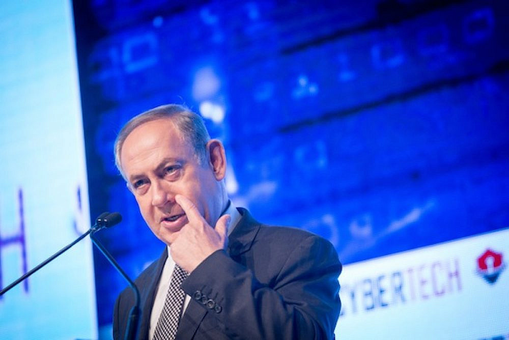 Israeli Prime Minister Benjamin Netanyahu at the Cybertech Israel Conference, in Tel Aviv, January 31, 2016. (Miriam Alster/Flash90)