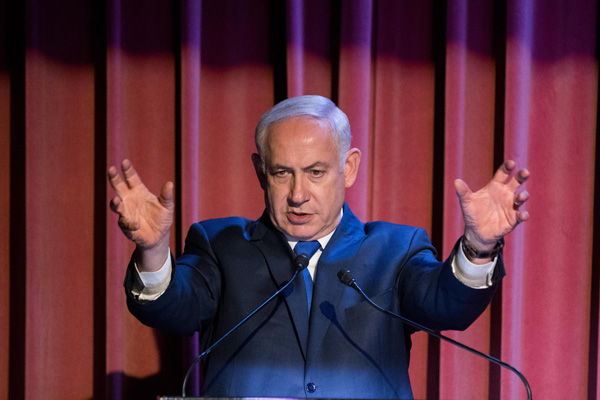Israeli Prime Minister Benjamin Netanyahu at an event in Jerusalem, October 15, 2017. (Yonatan Sindel/Flash90, cropped)