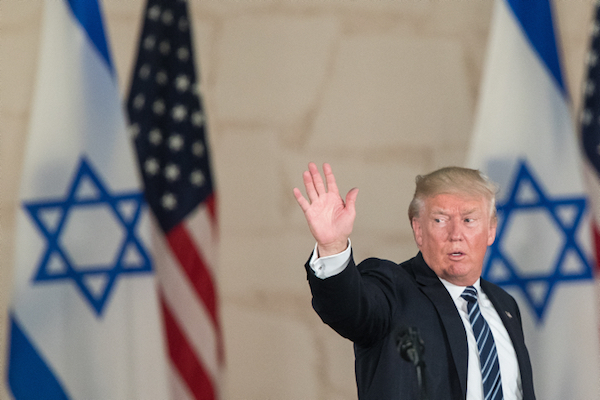 U.S. President Donald Trump gives a speech in Jerusalem, May 23, 2017. (Yonatan Sindel/Flash90)