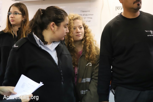 Ahed Tamimi during the first hearing of her trial at the Ofer prison military court. February 13, 2018. (Oren Ziv/Activestills.org)