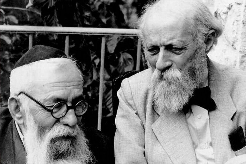 Martin Buber and Rabbi Binyamin, founders of the bi-national Brit Shalom movement, seen in Palestine. (Central Zionist Archives)